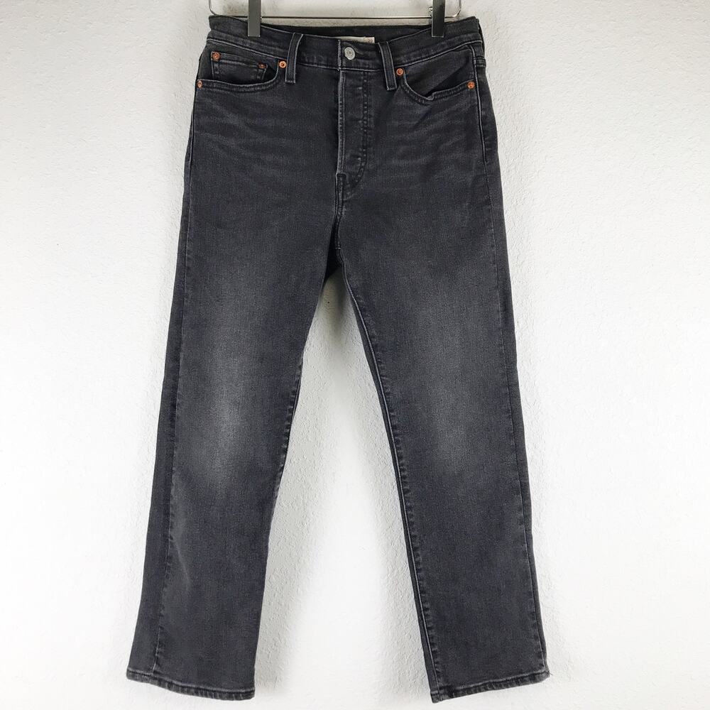 Levi's Wedgie Straight Leg Ankle Crop Jeans Cheeky High Rise Faded Black Size 29